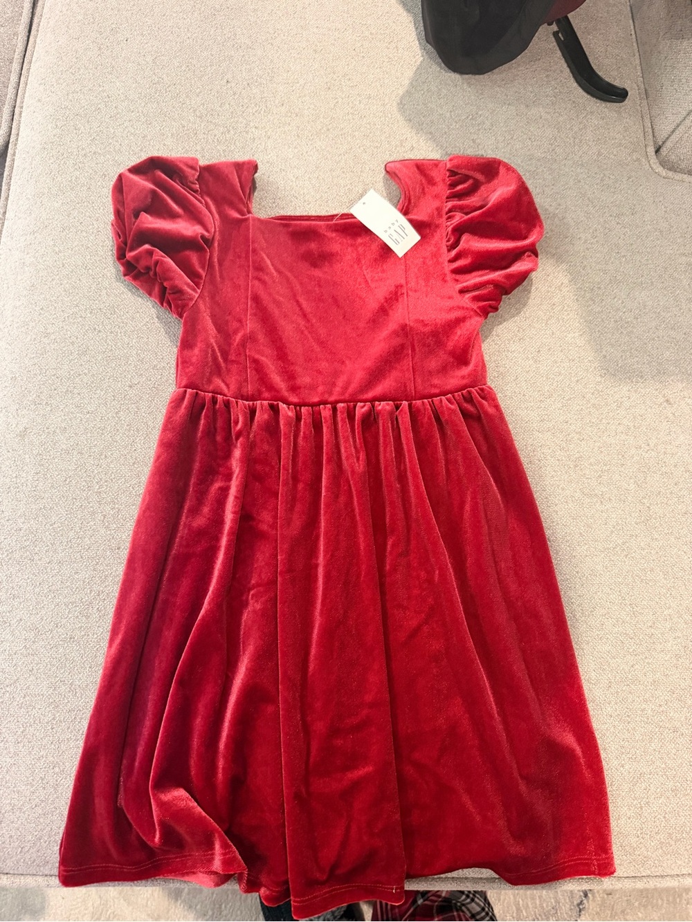 GAP Red Velvet Puff Sleeve Dress